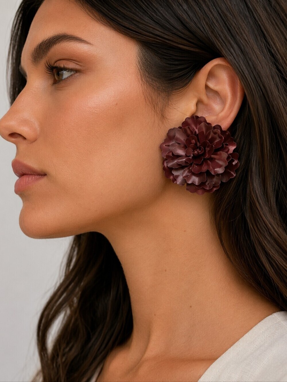 3/$30 CATO Wine Color Metal Flower Statement Post Earrings